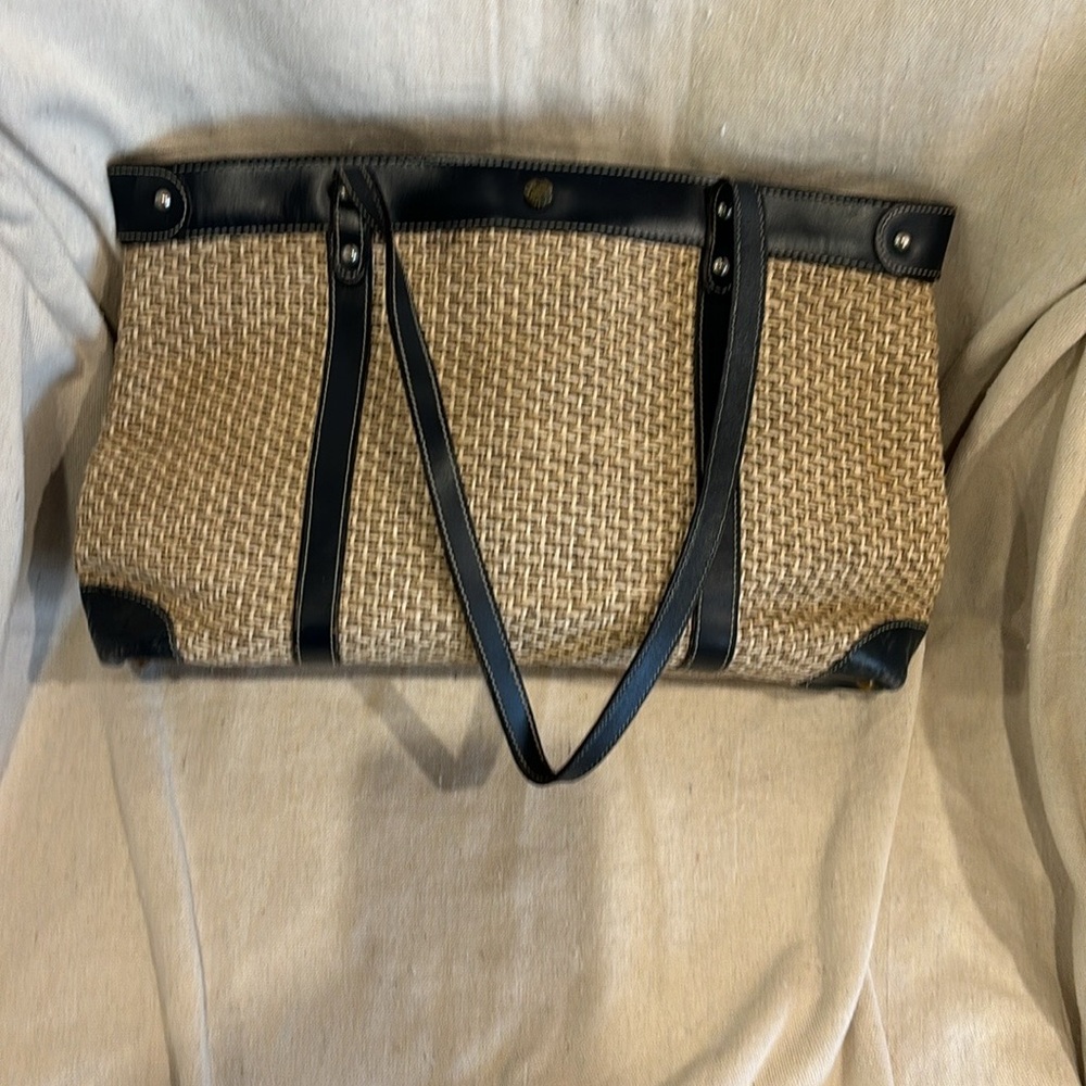 Vintage Blue leather and straw John Romaine-like purse.